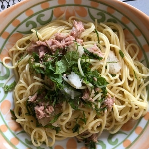 めんつゆで簡単味付け☆ 水菜とツナの和風パスタ